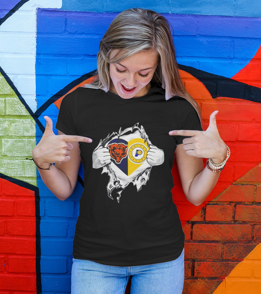 Heart Ripping Open Chicago Bears Indiana Pacers Fans Dual Team Loyalty T-Shirt