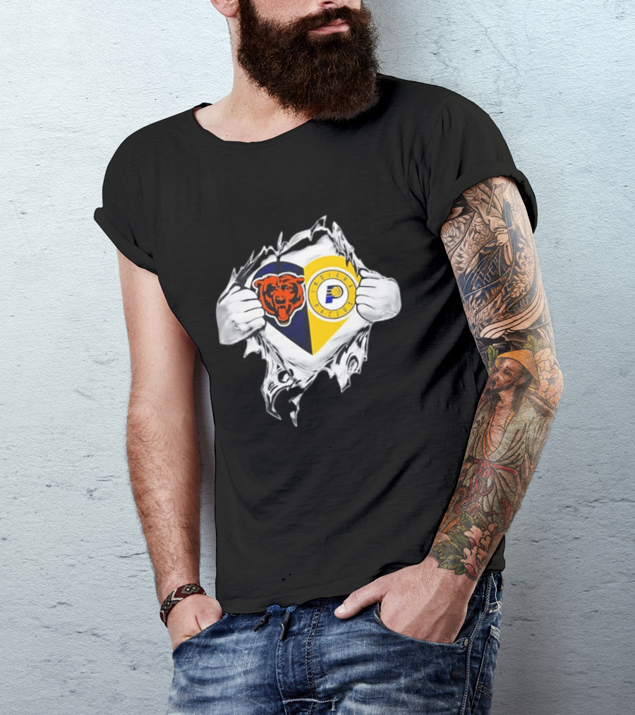 Heart Ripping Open Chicago Bears Indiana Pacers Fans Dual Team Loyalty T-Shirt