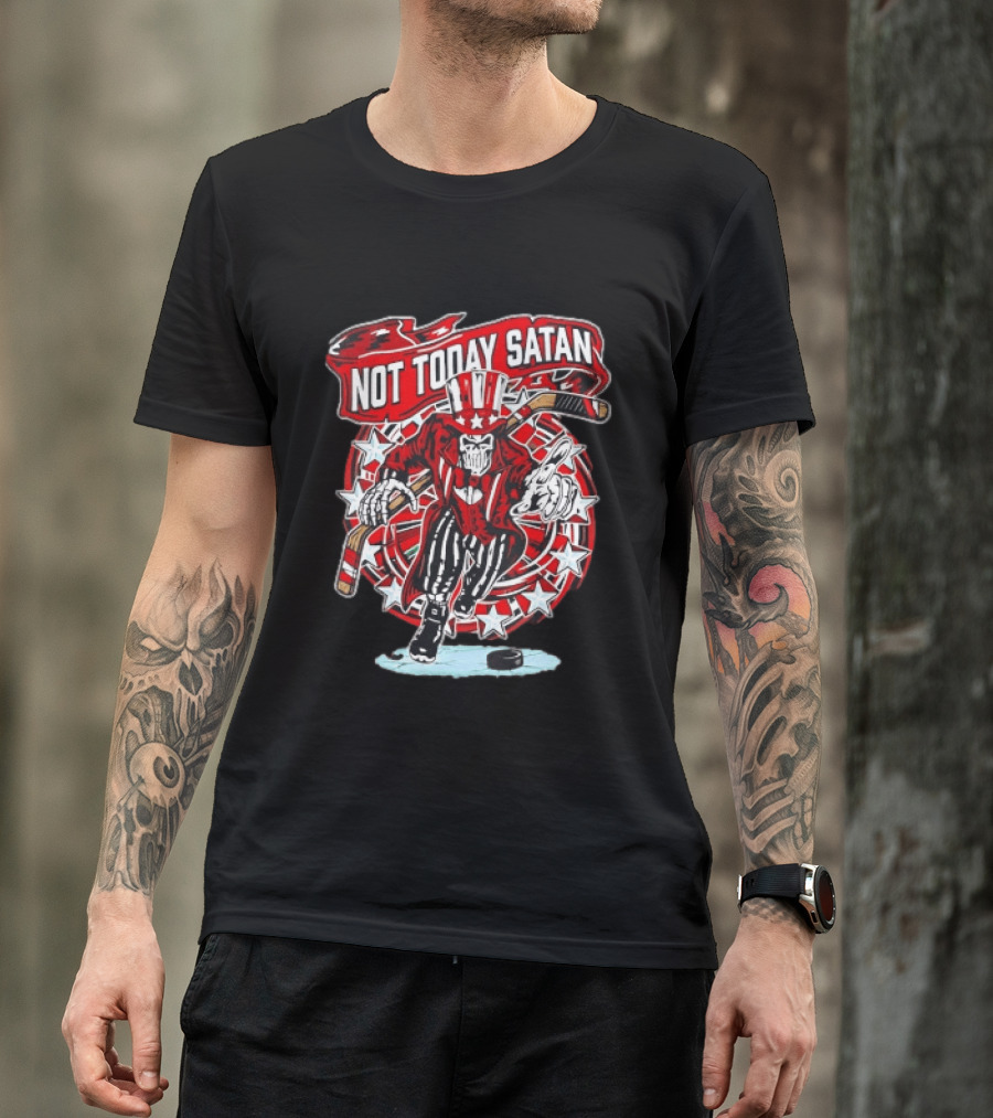 Not Today Satan Uncle Sam Skeleton Ice Hockey Player T-Shirt