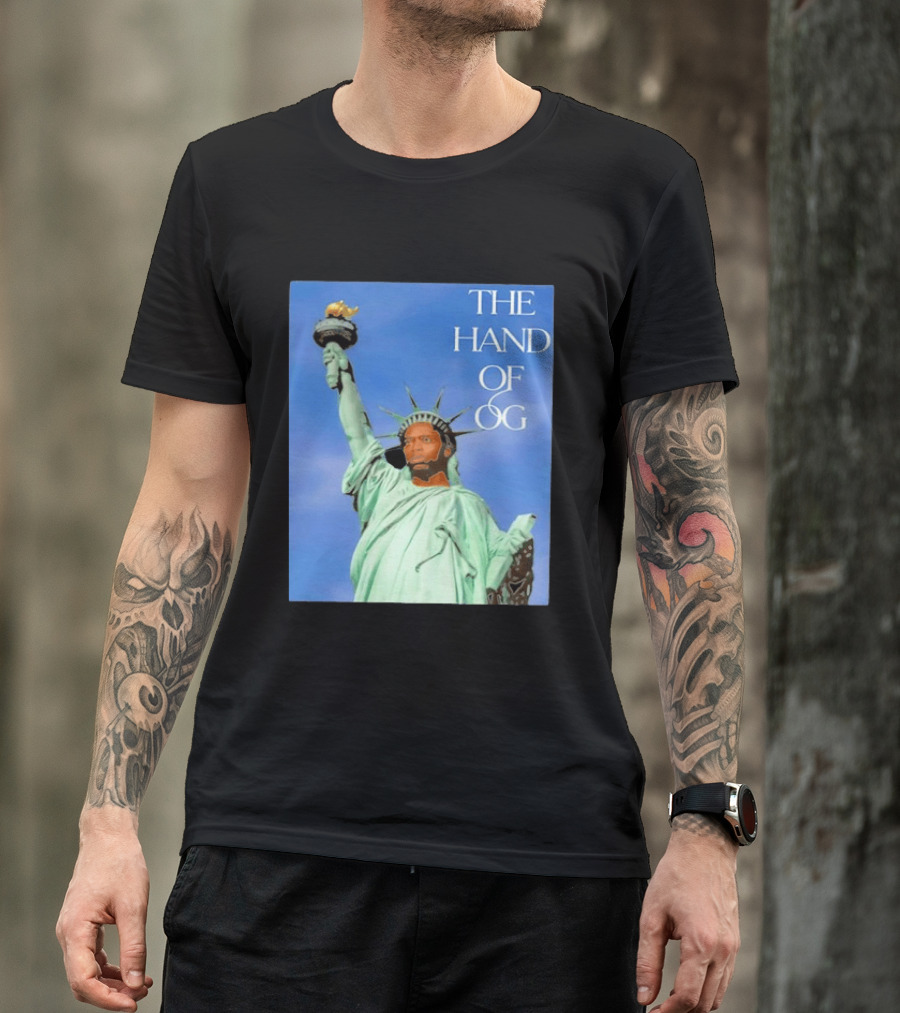 OG Anunoby New York Knicks The Hand Of OG Statue Liberty Fusion T-Shirt