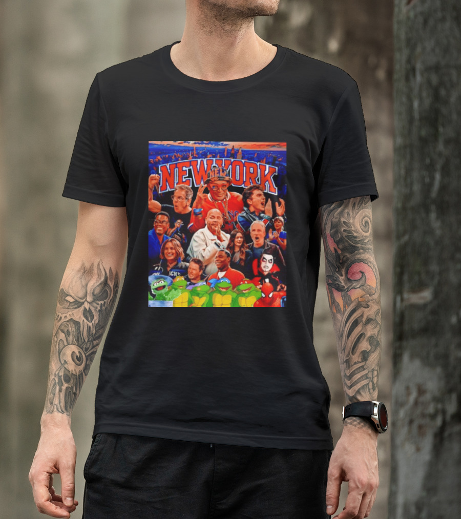 New York Knicks Fans Spike Lee Ben Stiller Timothee Chalamet Chris Rock Featuring Ninja Turtles And Spider Man T-Shirt