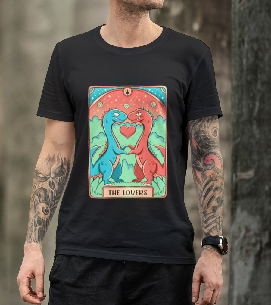 The Lovers Dinosaur Couple Tarot Card Romantic Prehistoric Valentine T-Shirt