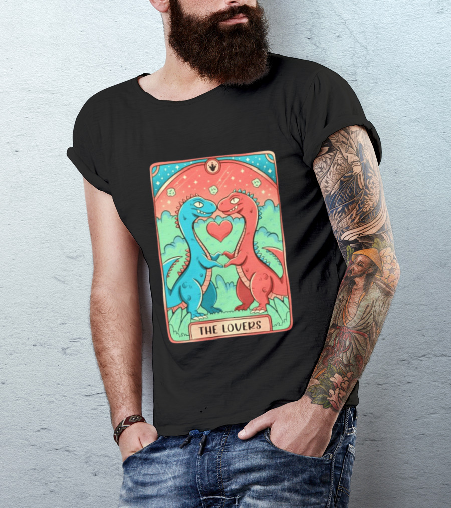 The Lovers Dinosaur Couple Tarot Card Romantic Prehistoric Valentine T-Shirt