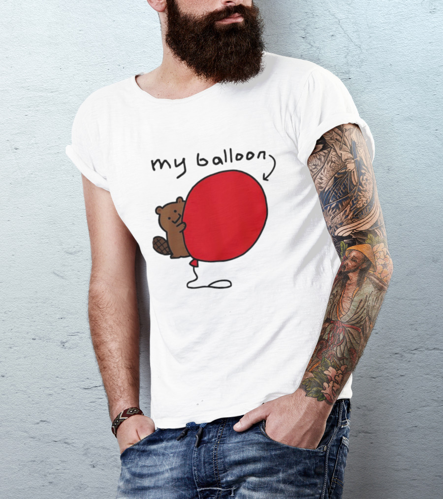 Beaver My Balloon Cartoon Animal Drawing T-Shirt