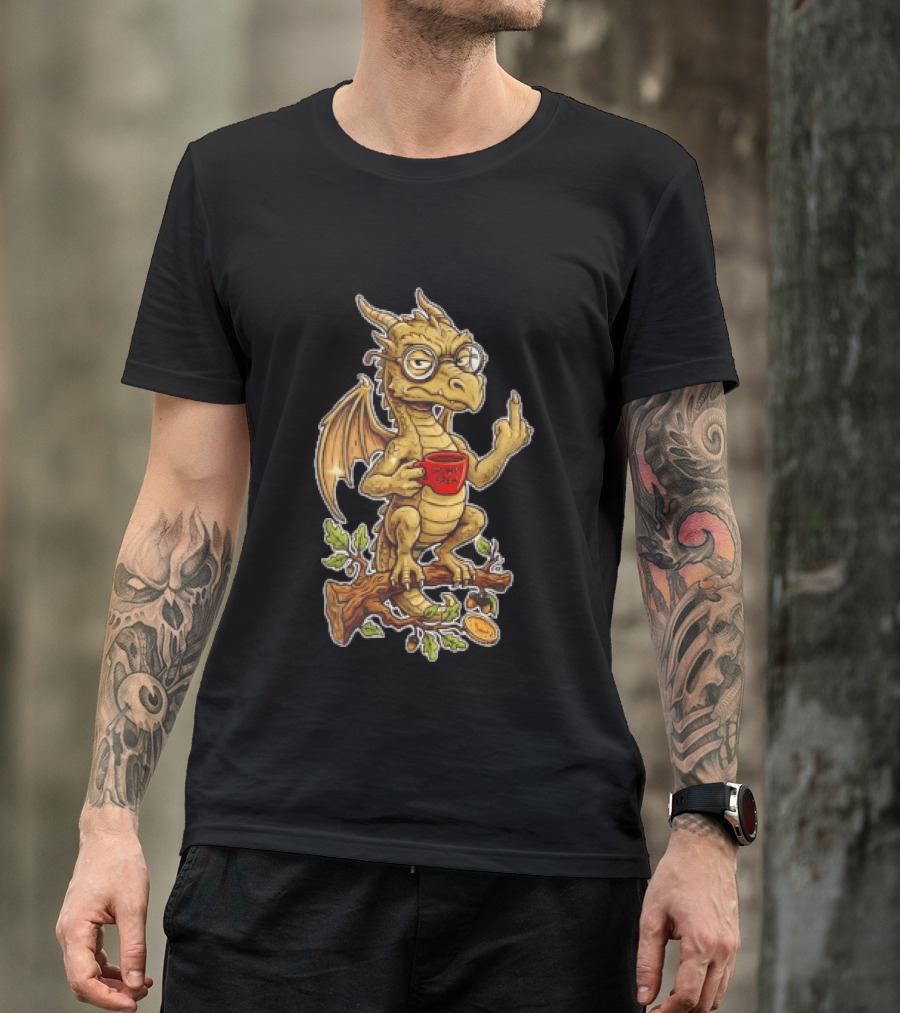Dragon Coffee Humor It Is Never Too Late To Be What You Want With Funny Middle Finger Gesture T-Shirt