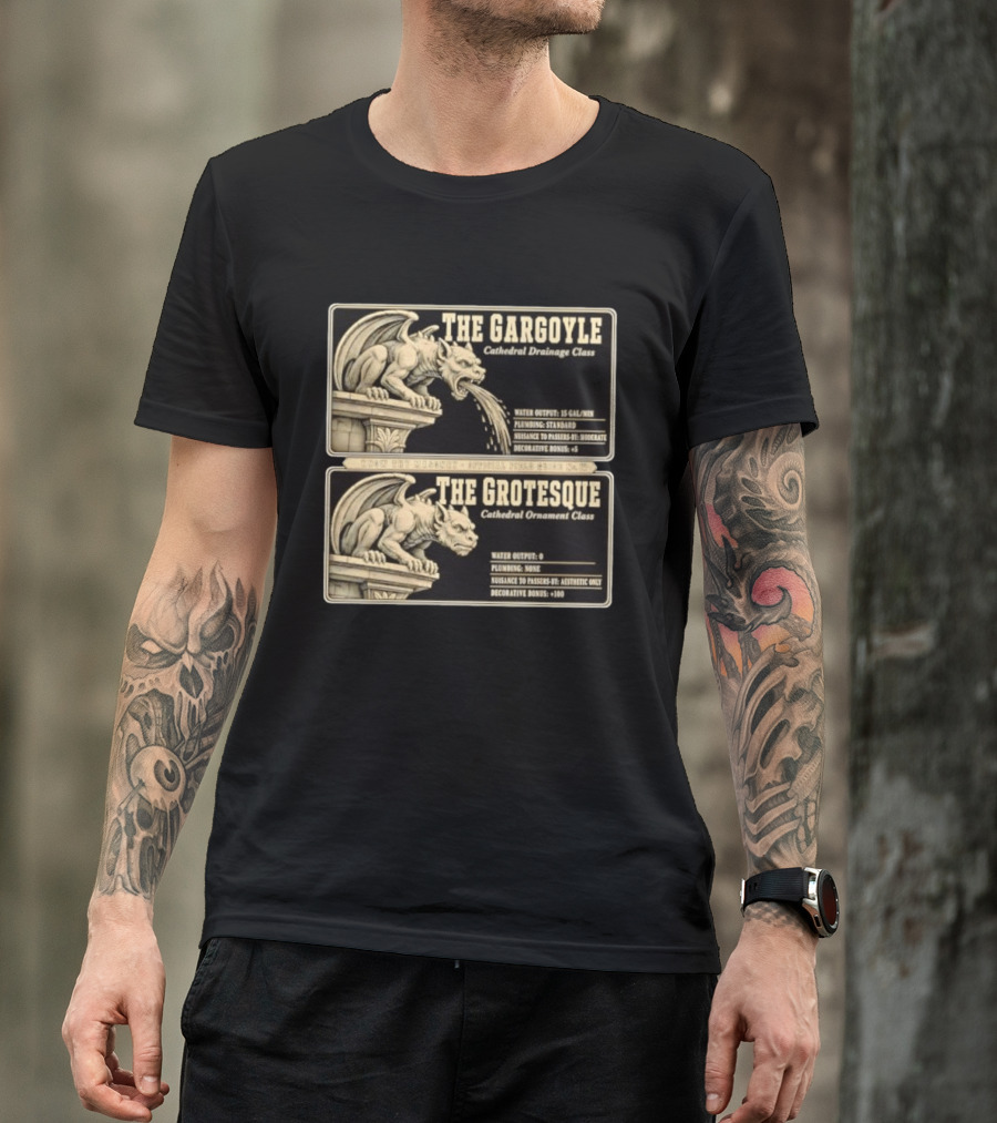 The Gargoyle And Grotesque Cathedral Drainage Ornament Guide Know Thy Masonry Stone Statue T-Shirt