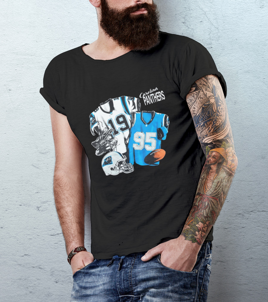 Carolina Panthers 19 95 Jerseys And Helmet With Football T-Shirt