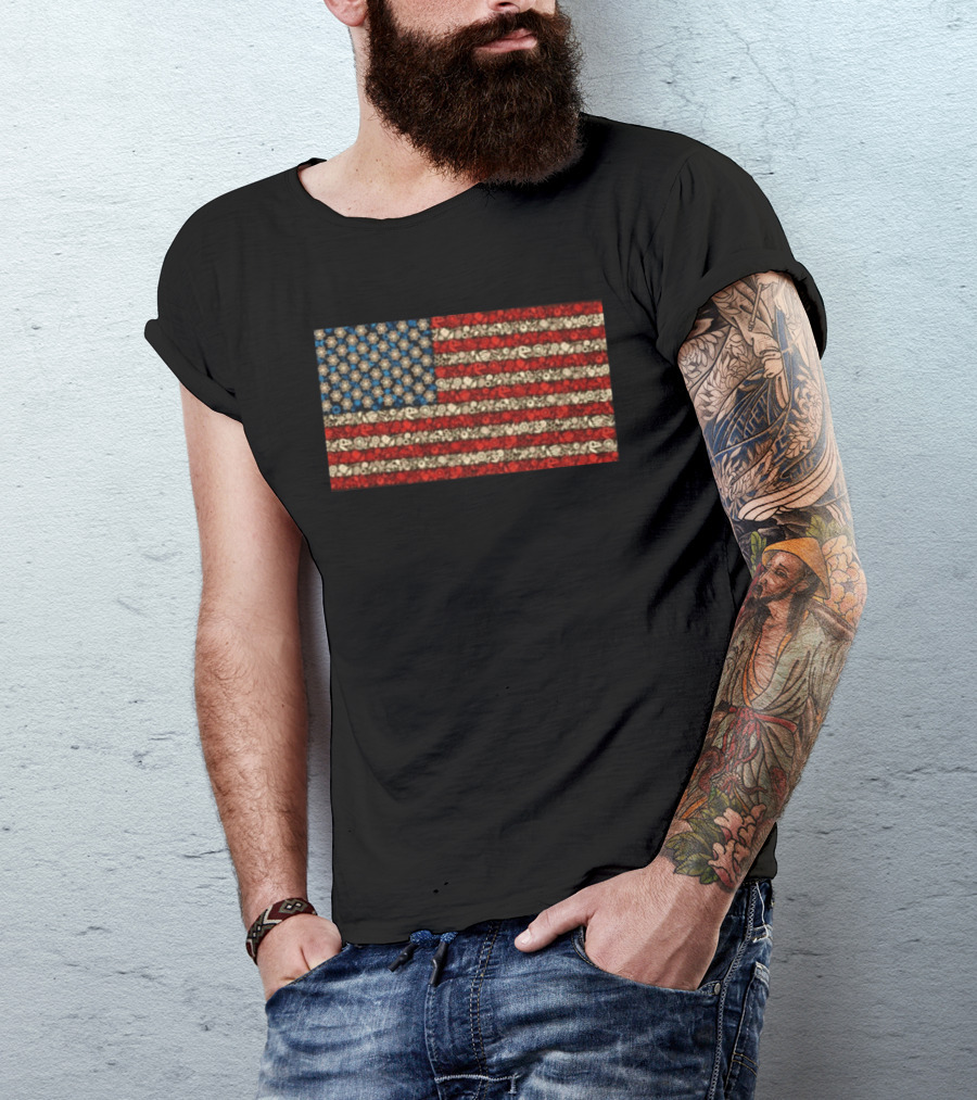 Science And Math American Flag With Molecular Structures And Atom T-Shirt