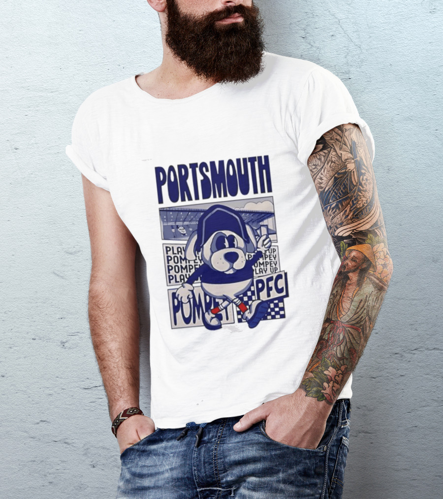 Portsmouth Football Club Play Up Pompey PFC Stadium Cartoon T-Shirt