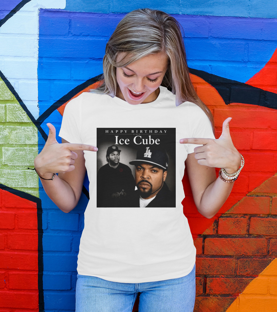 Happy Birthday Ice Cube LA Cap Black And White Portraits T-Shirt