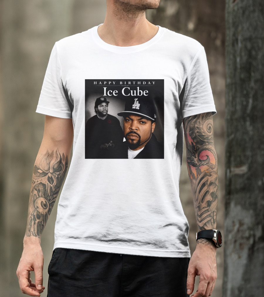 Happy Birthday Ice Cube LA Cap Black And White Portraits T-Shirt