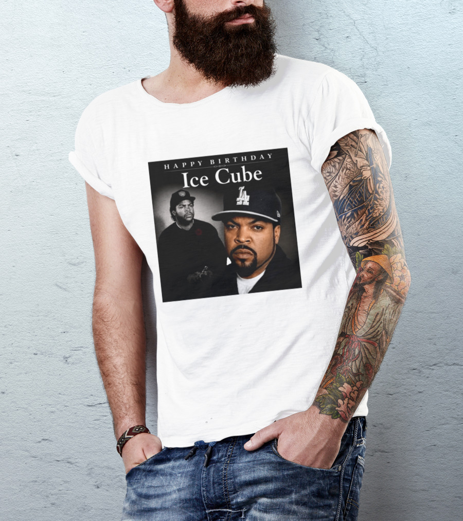 Happy Birthday Ice Cube LA Cap Black And White Portraits T-Shirt