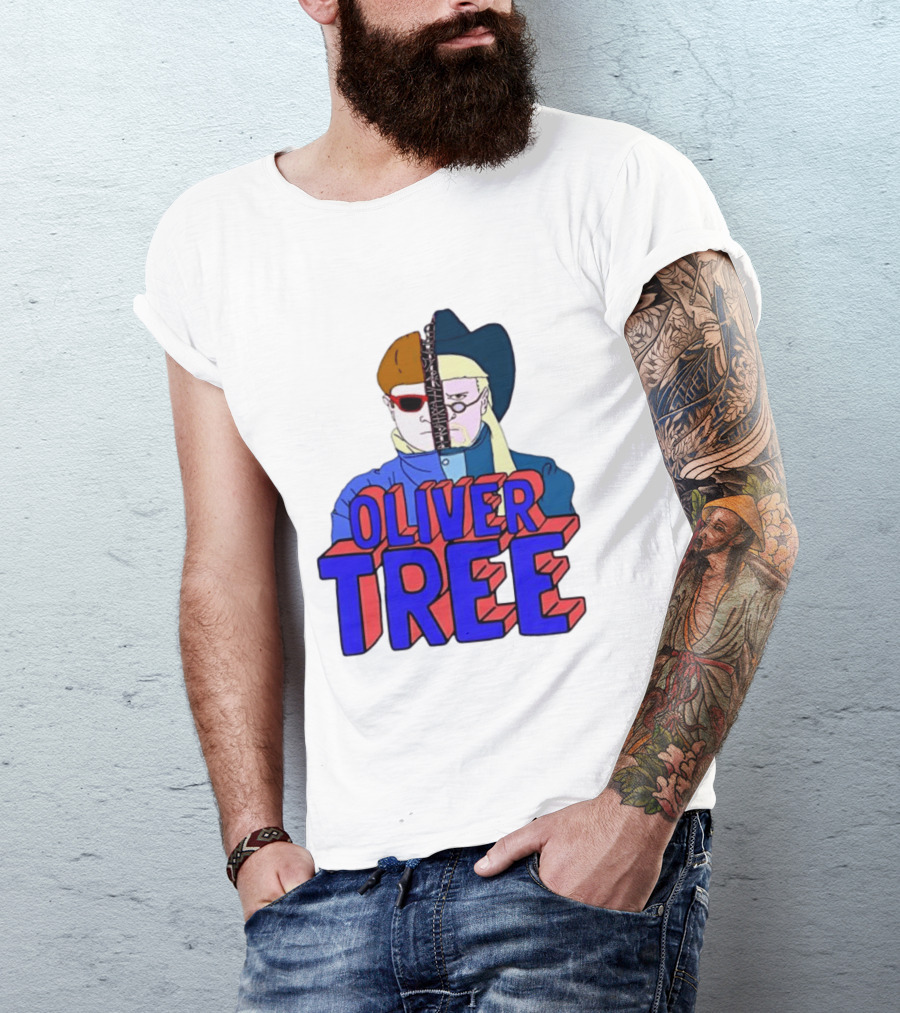 Oliver Tree Split Face Cowboy And Bowl Cut Red Blue T-Shirt