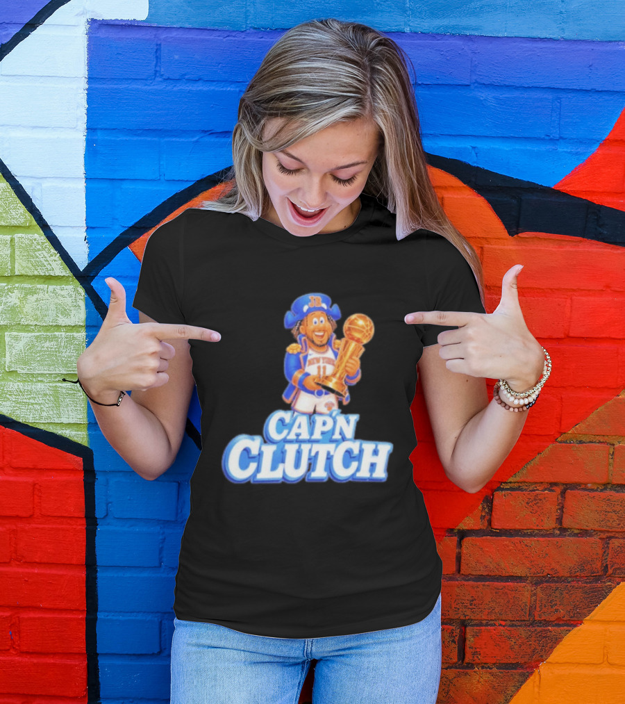 Cap'n Clutch Jalen Brunson New York Knicks Trophy Celebration T-Shirt
