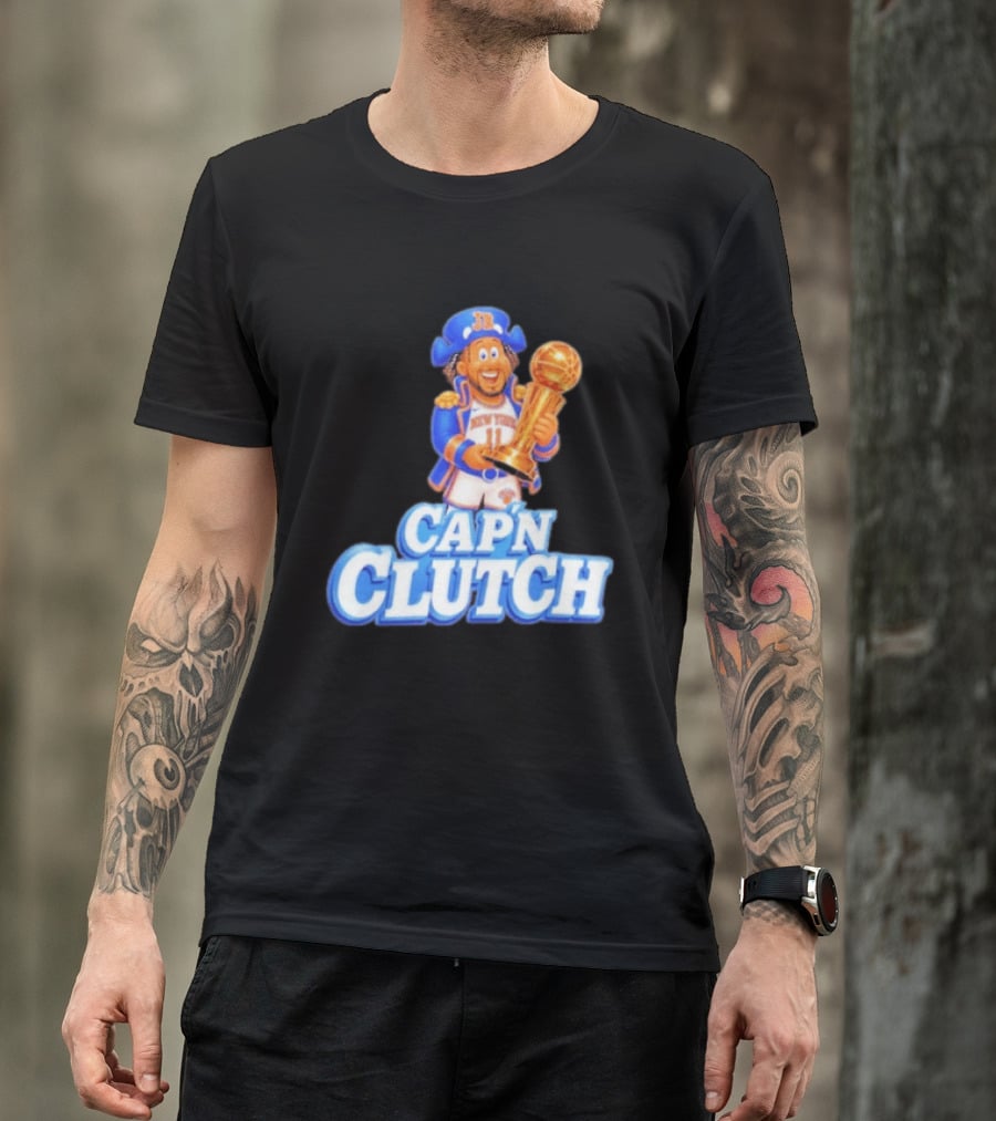 Cap'n Clutch Jalen Brunson New York Knicks Trophy Celebration T-Shirt