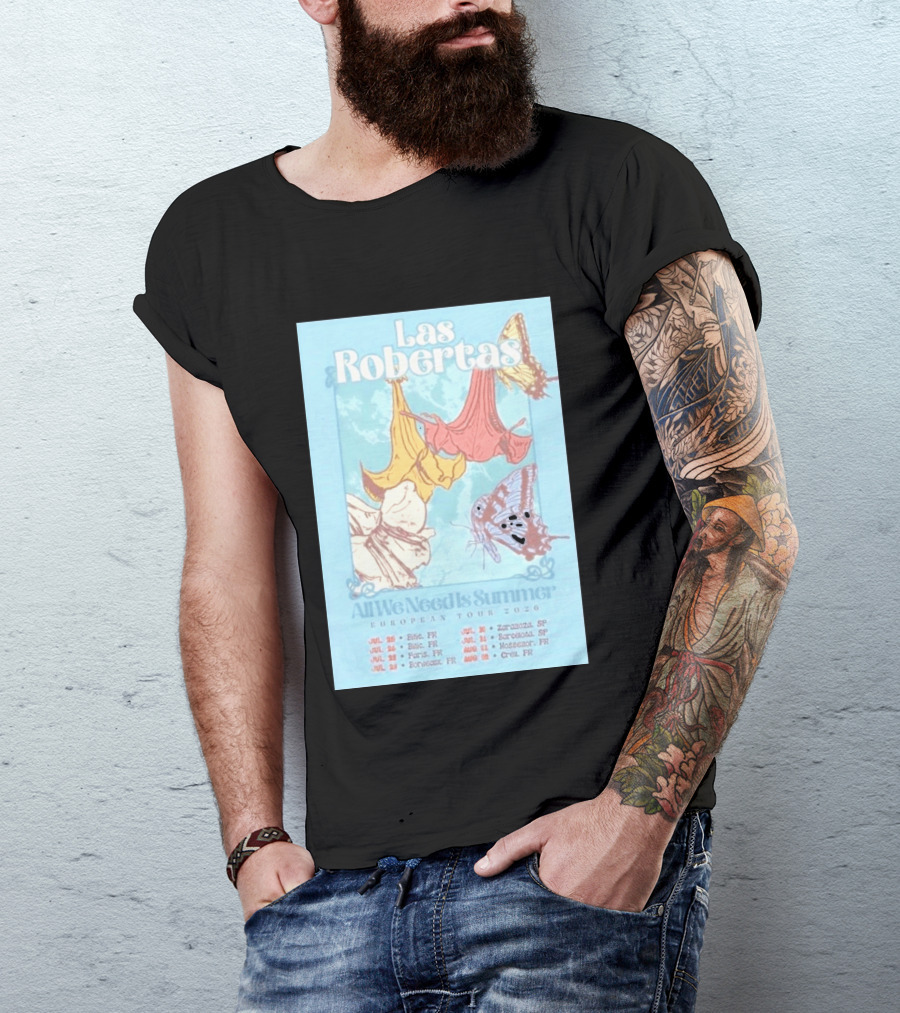 Las Robertas All We Need Is Summer European Tour 2026 Butterfly Floral T-Shirt