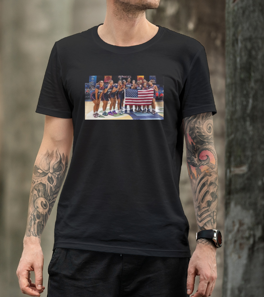2026 U18 AmeriCup Basketball Champions Team USA With Flag T-Shirt