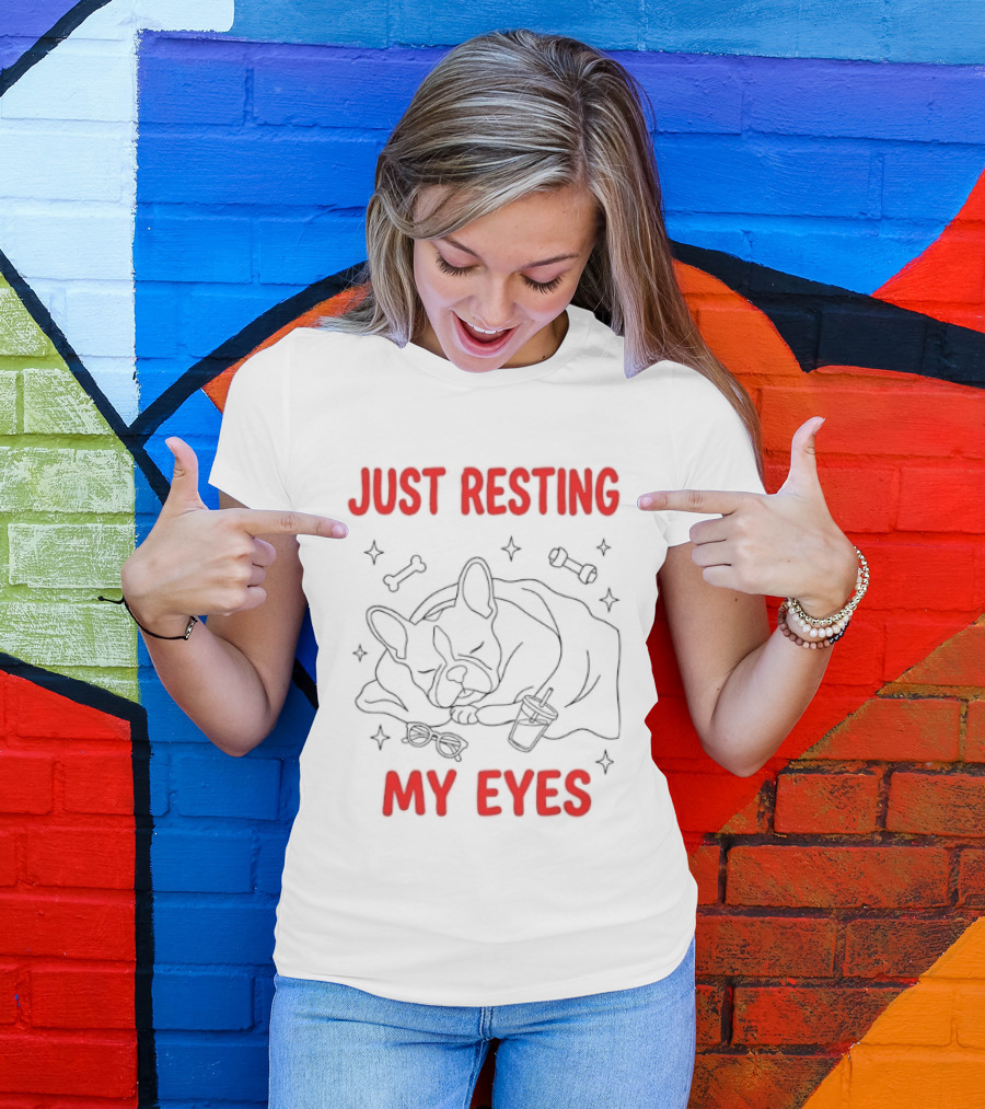 French Bulldog Just Resting My Eyes Cute Dog Sketch With Bones T-Shirt