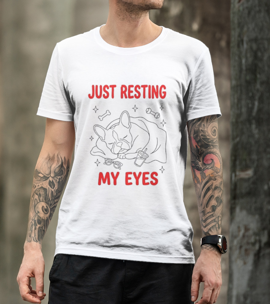French Bulldog Just Resting My Eyes Cute Dog Sketch With Bones T-Shirt