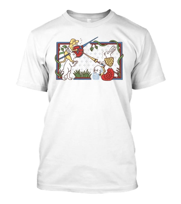 Medieval Dog And Rabbit Jousting Battle Scene With Snail And Sword T-Shirt