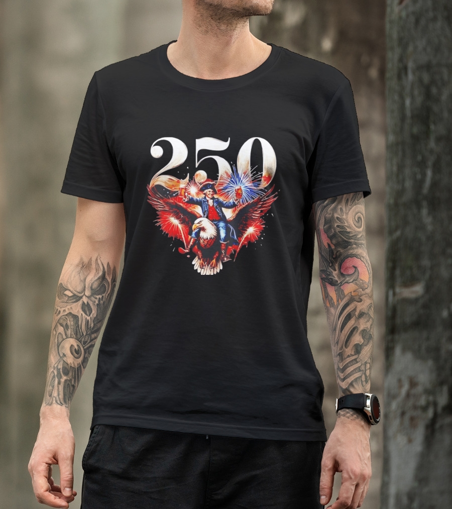 America 250 Founding Father Eagle Fireworks Beer 1776 Celebration T-Shirt