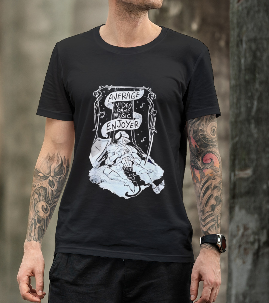 Average Video Game Music Enjoyer Knight Resting Under Stars With Cat T-Shirt