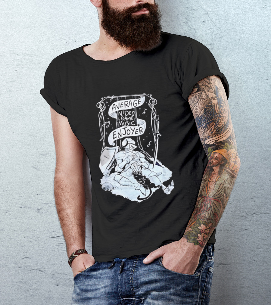 Average Video Game Music Enjoyer Knight Resting Under Stars With Cat T-Shirt