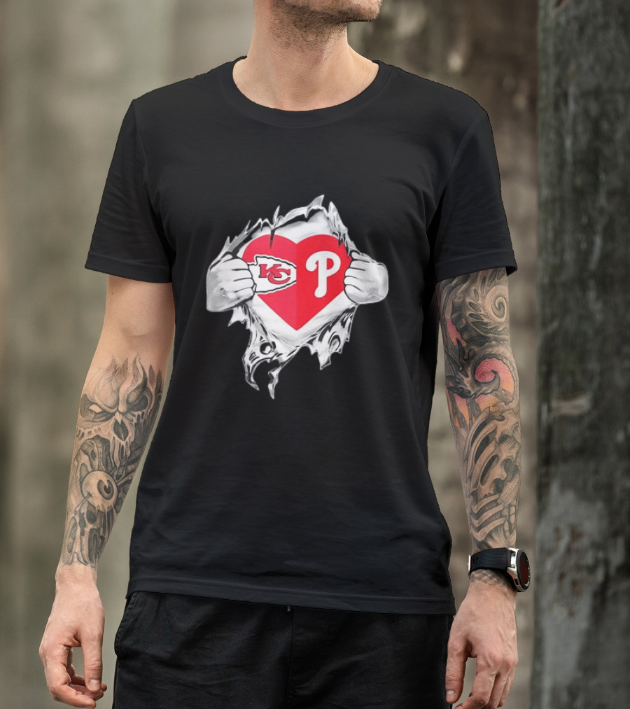 KC Phillies Rip Heart Chiefs Phillies Fan T-Shirt