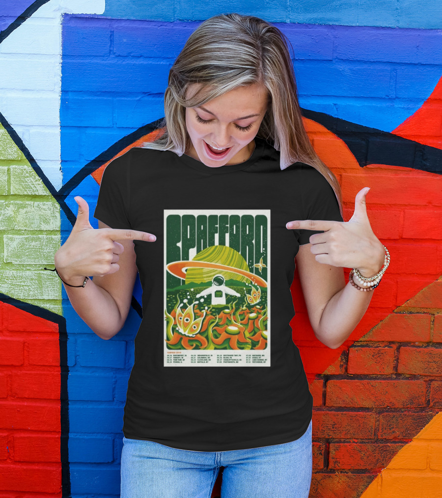 Spafford Summer Tour 26 Space Adventure Psychedelic Alien Astronaut Concert Dates And Locations T-Shirt