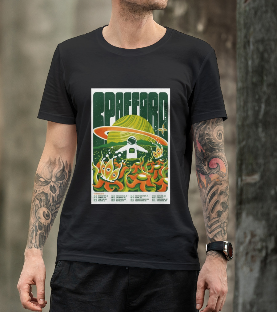 Spafford Summer Tour 26 Space Adventure Psychedelic Alien Astronaut Concert Dates And Locations T-Shirt