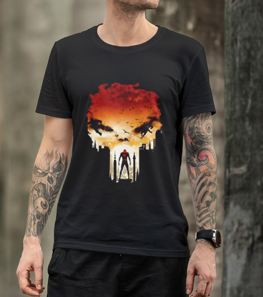 Spider Man Hulk Wolverine Marvel Superheroes Cityscape Action Scene T-Shirt