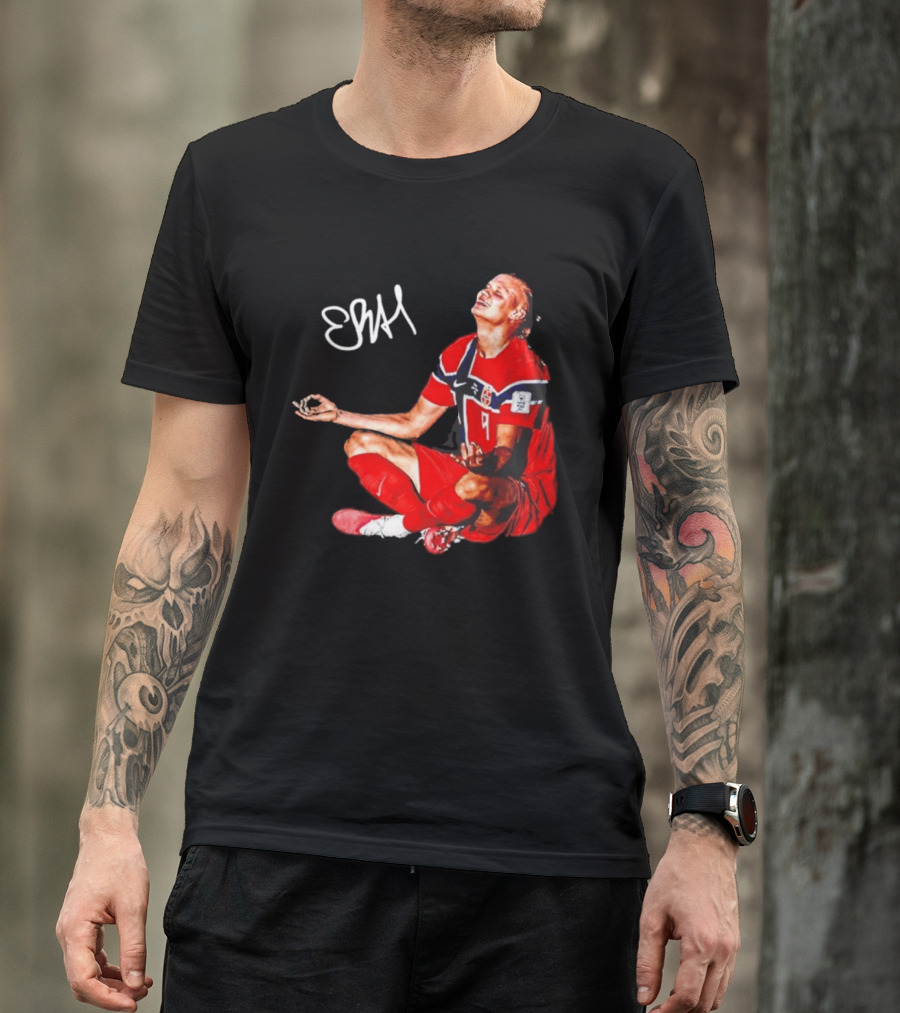 Erling Haaland Norway Football Meditation Pose Signature T-Shirt