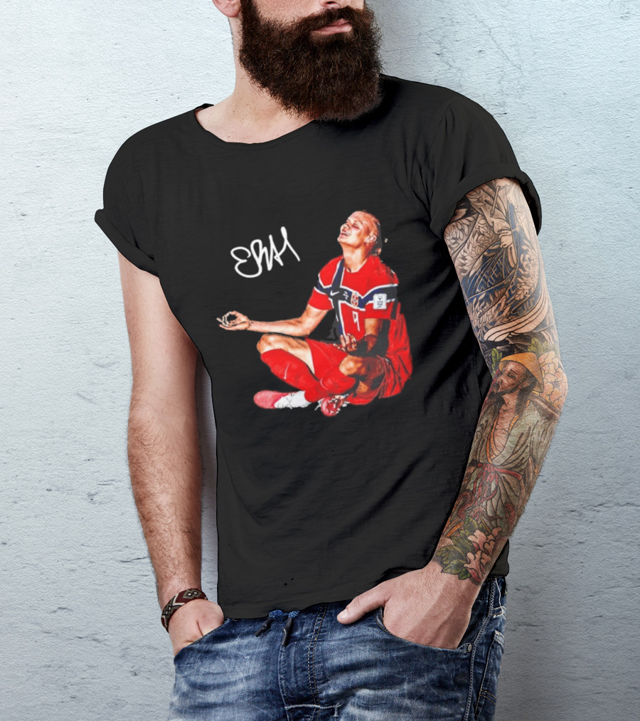 Erling Haaland Norway Football Meditation Pose Signature T-Shirt
