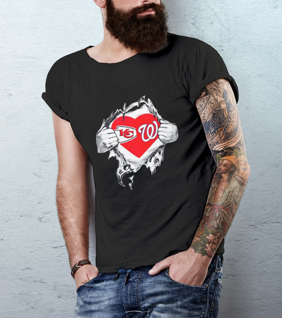 Sport KC Chiefs Washington Nationals Heart Reveal T-Shirt