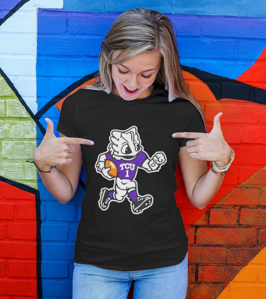 TCU Horned Frog Mascot Running Football TCU 1 Fan Gear T-Shirt