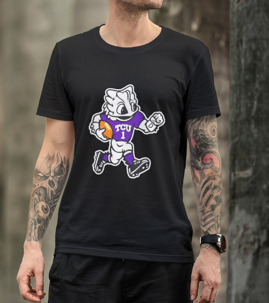 TCU Horned Frog Mascot Running Football TCU 1 Fan Gear T-Shirt