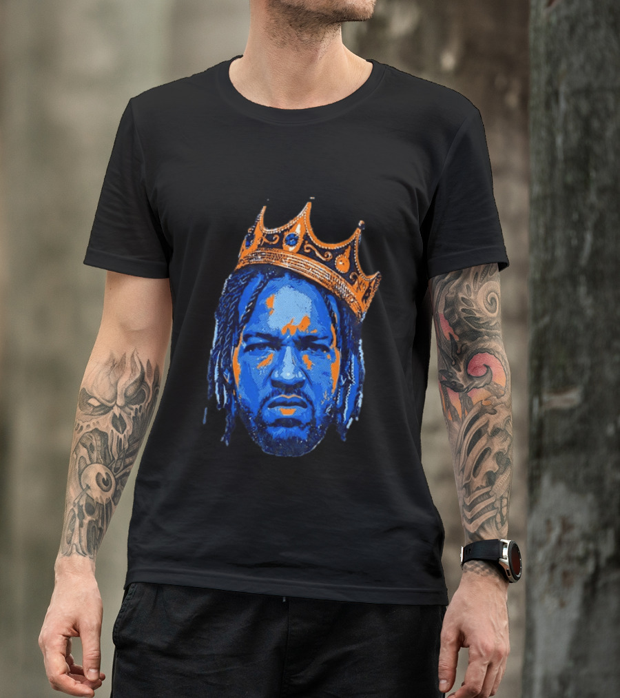 Jalen Brunson New York Knicks King Of New York Orange Crown Blue T-Shirt