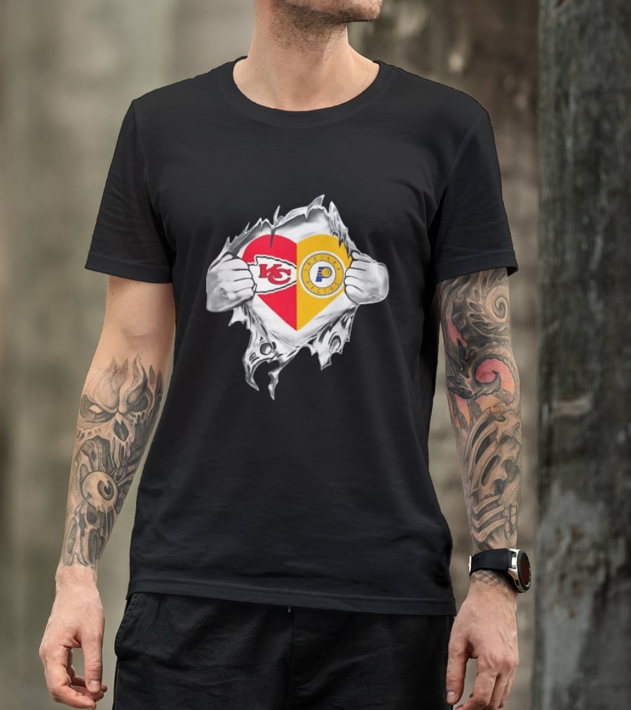 Kansas City Chiefs Indiana Pacers Heart Torn Open T-Shirt