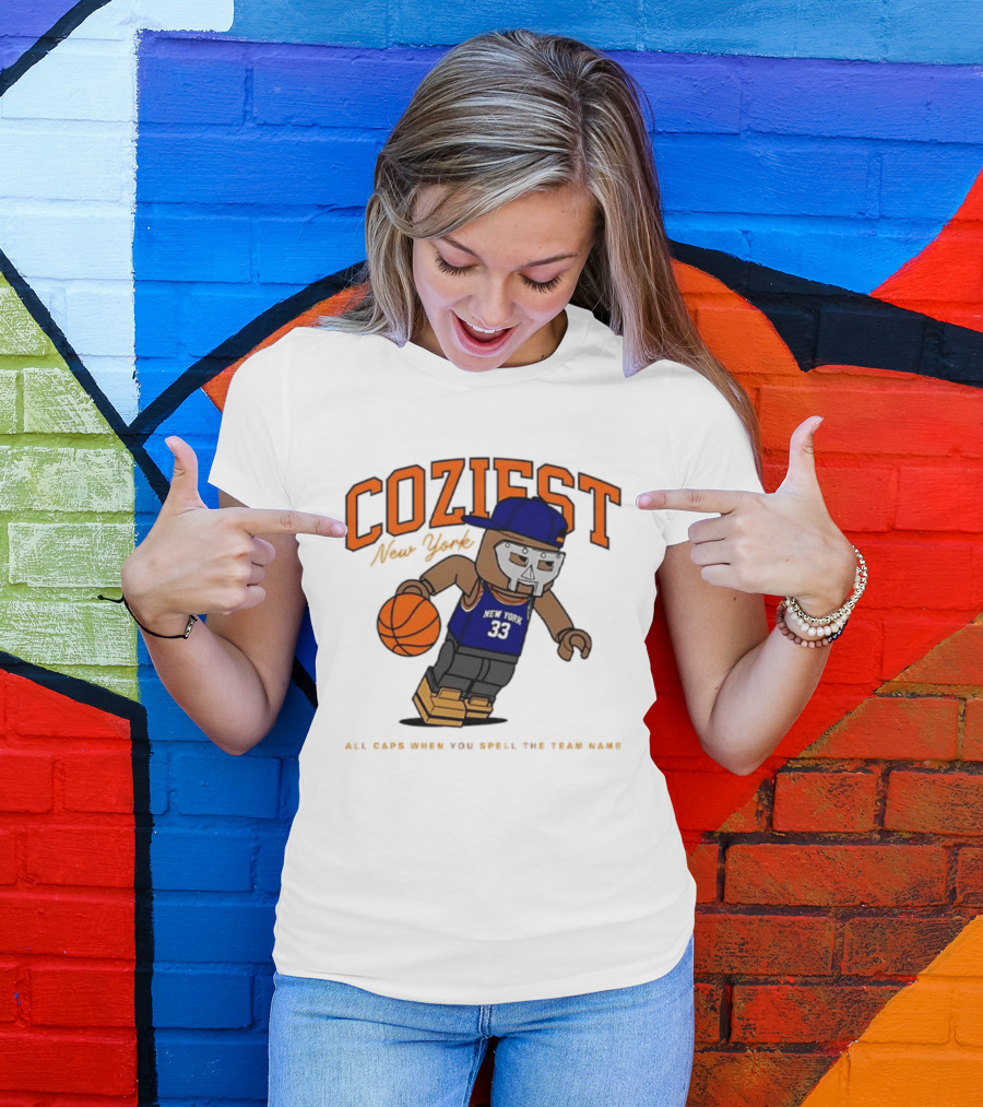 Coziest New York MF DOOM Patrick Ewing Knicks All Caps Basketball Lego T-Shirt