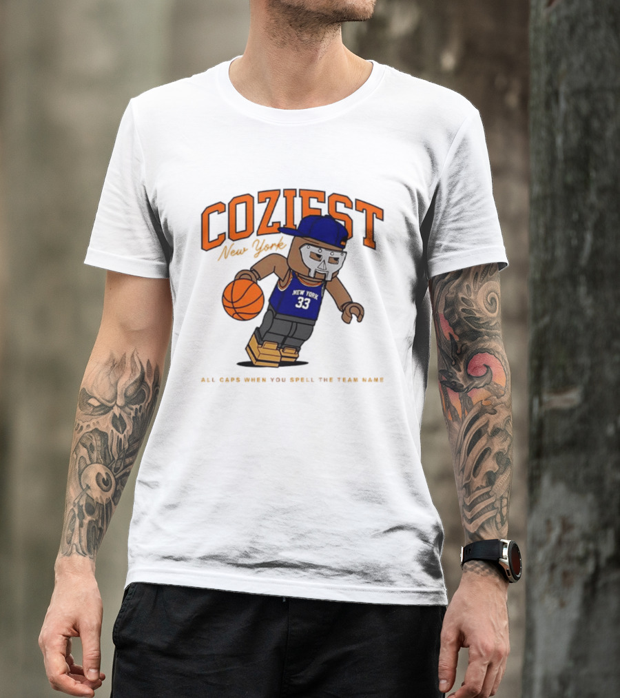 Coziest New York MF DOOM Patrick Ewing Knicks All Caps Basketball Lego T-Shirt