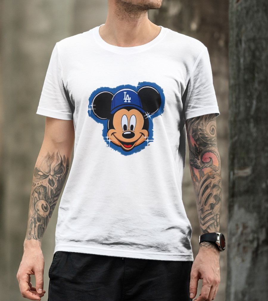 Mickey Mouse Wearing LA Dodgers Hat T-Shirt