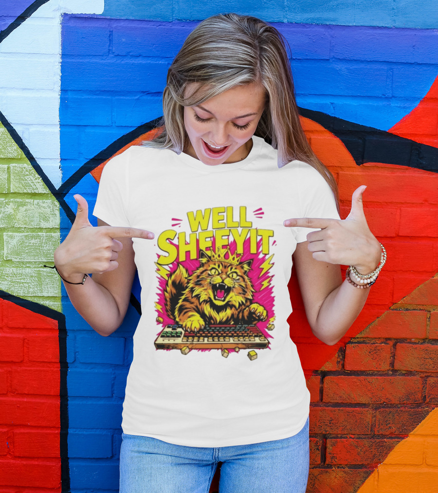 Well Sheeyit Crowned Cat Typing On Keyboard T-Shirt