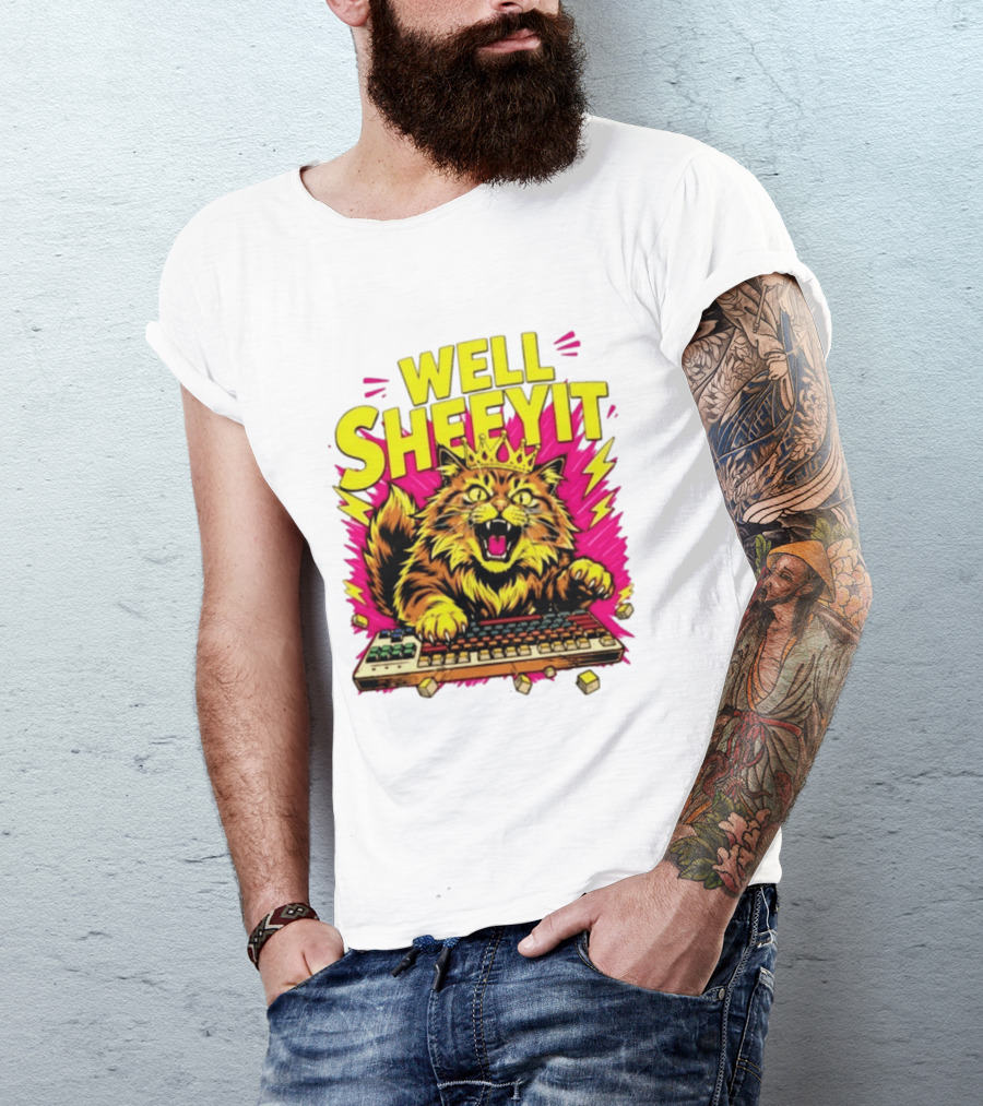 Well Sheeyit Crowned Cat Typing On Keyboard T-Shirt