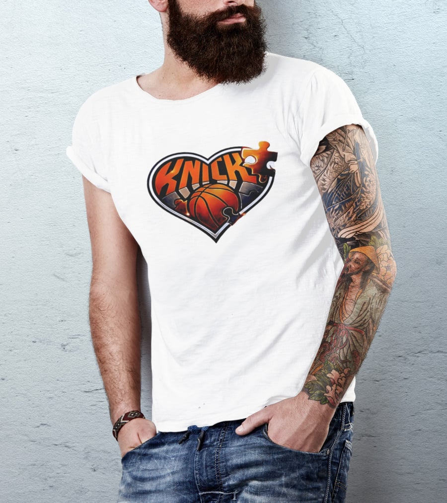 New York Knicks Puzzle Basketball Heart T-Shirt