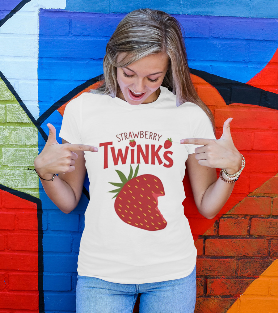 Strawberry Twinks Fruit Snack Pun Playful Bite T-Shirt