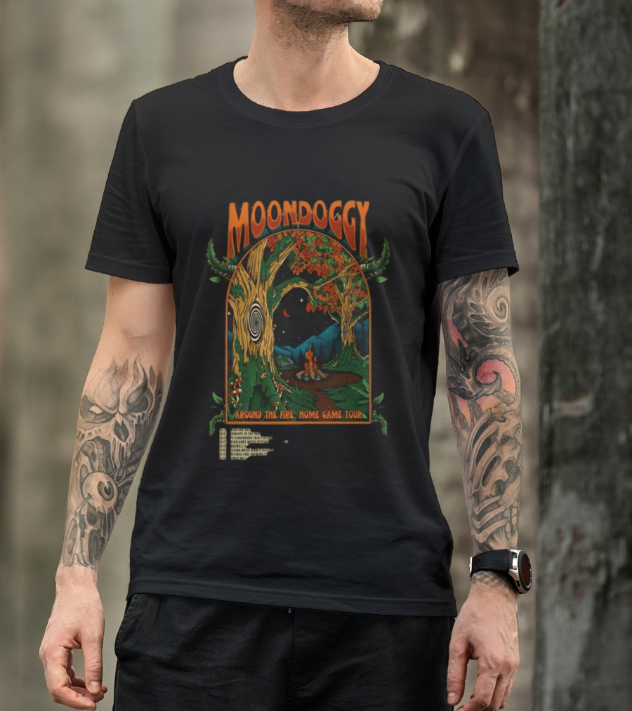 Moondoggy Around The Fire Home Game Tour 2026 Psychedelic Forest Campfire T-Shirt
