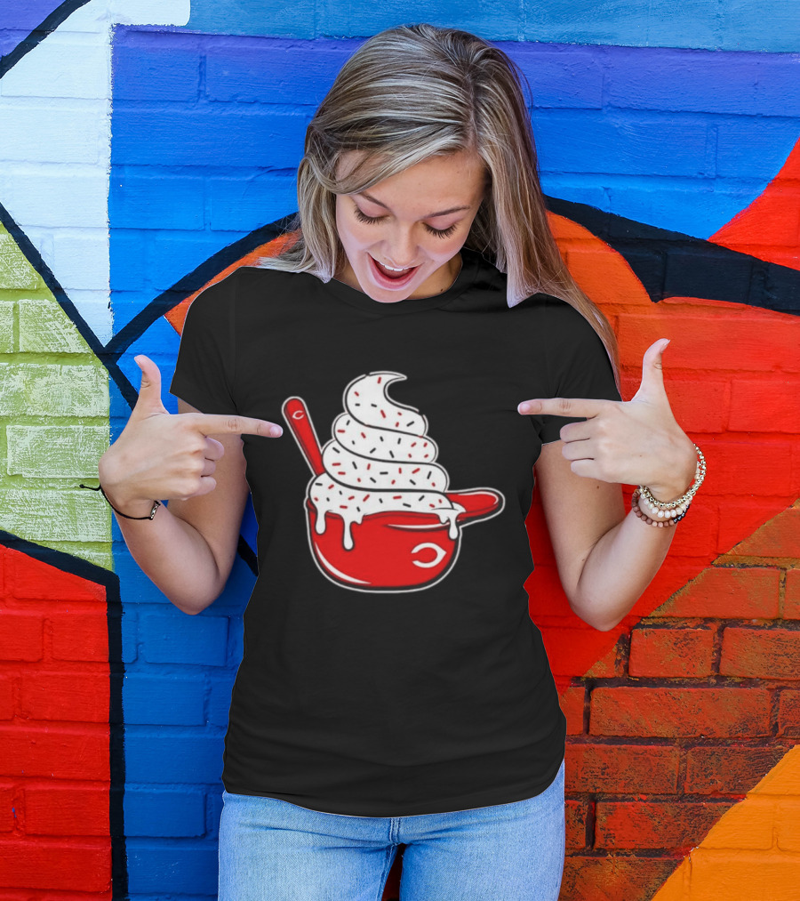 Cincinnati Reds Ice Cream Helmet With Sprinkles And Spoon T-Shirt