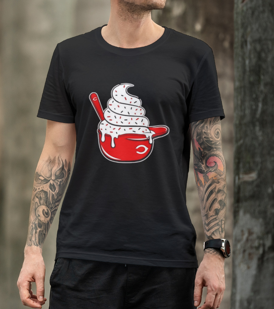 Cincinnati Reds Ice Cream Helmet With Sprinkles And Spoon T-Shirt