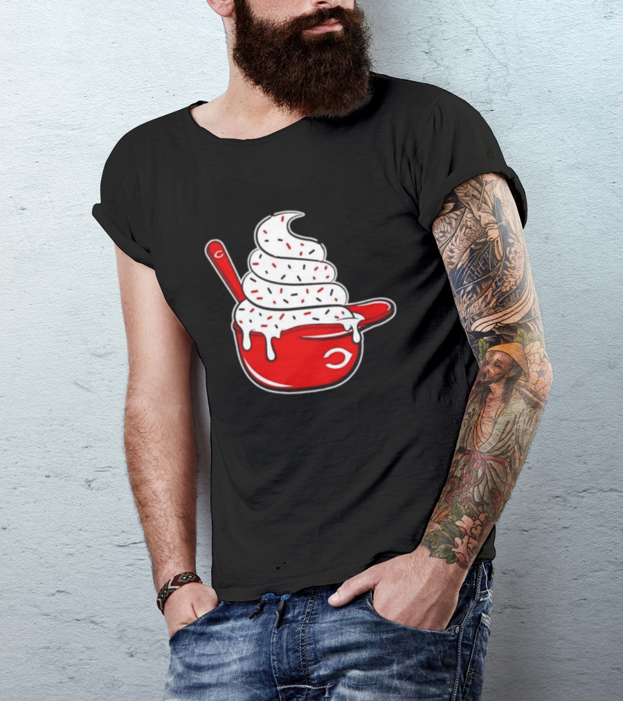 Cincinnati Reds Ice Cream Helmet With Sprinkles And Spoon T-Shirt