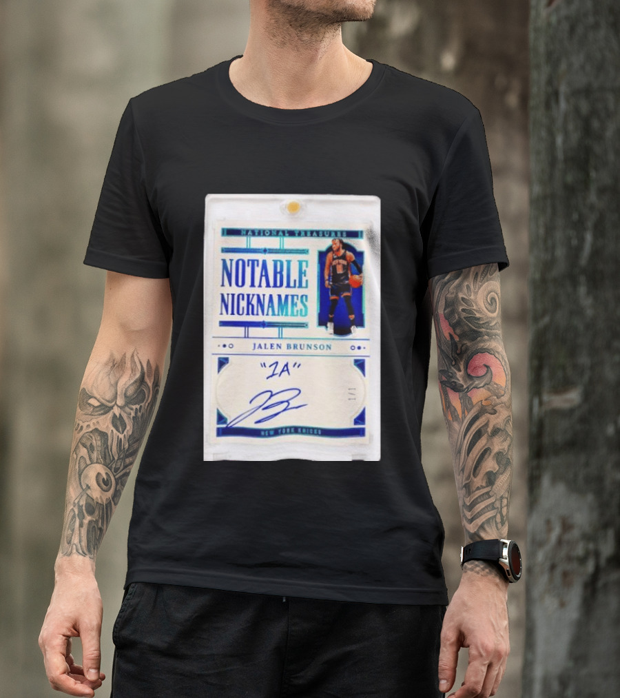 Jalen Brunson New York Knicks National Treasures Notable Nicknames 1A Autograph 1/1 Trading Card T-Shirt